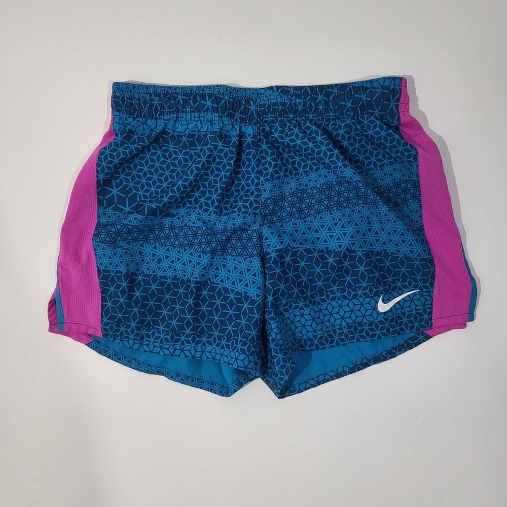 Nike Blue Magenta Geometric Athletic Track Sweat Shorts Girls Youth Size Large